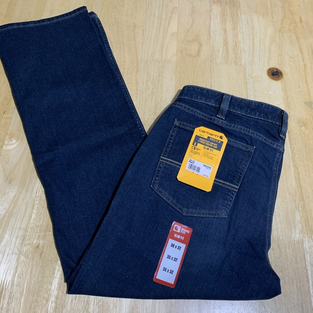 Carhartt Rugged Flex Low Rise Bootcut Jeans Mens 36x32 Slim Fit 806570 Dark Blue